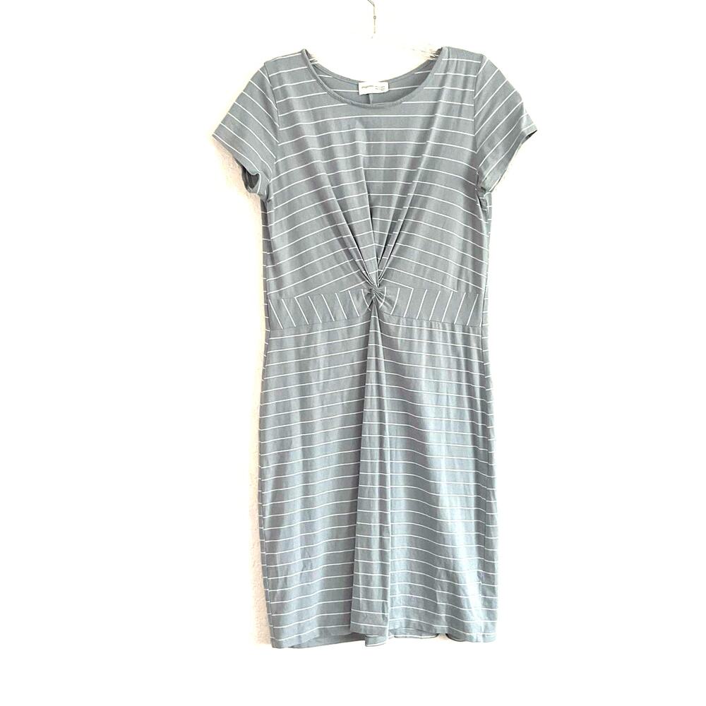 Elegantees Light Blue Striped Twist Front Dress Small